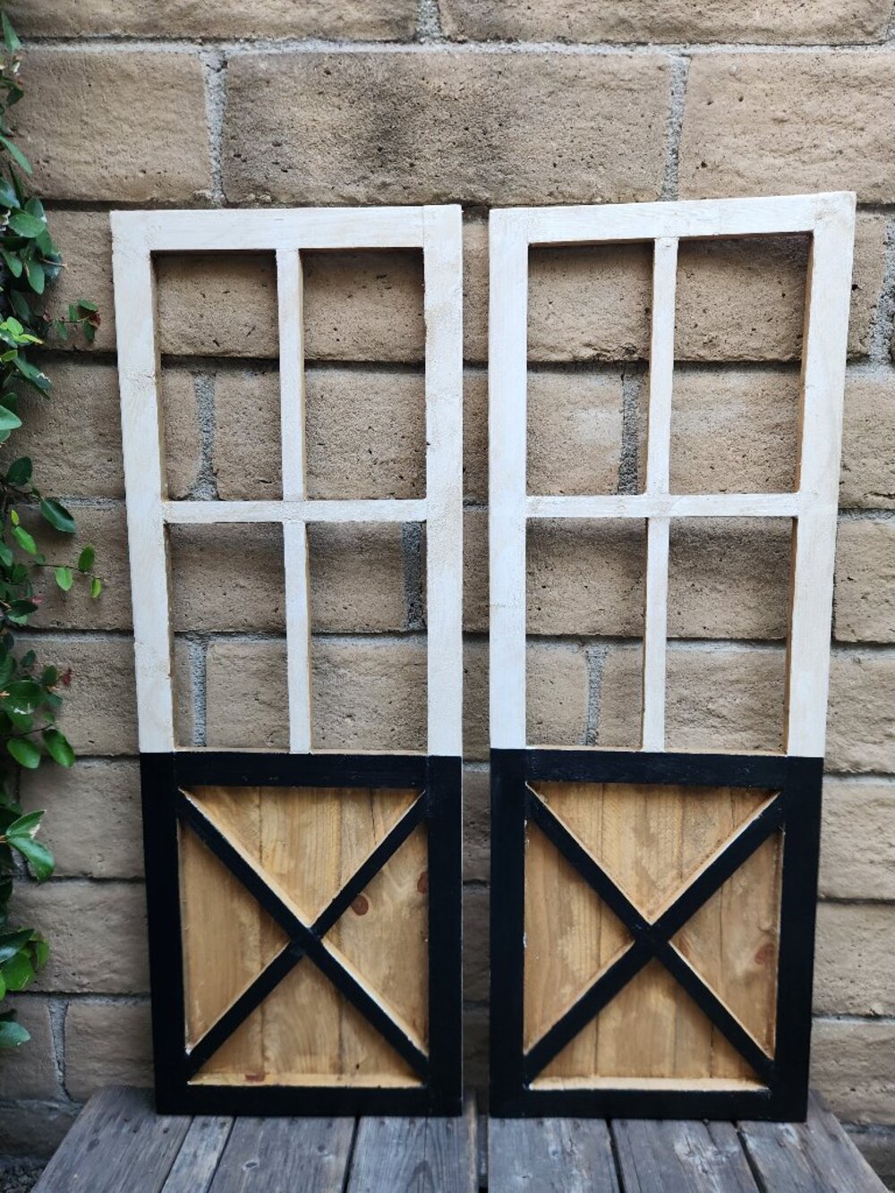 Set of 2, 39" H, Arch Wood Farmhouse Black/White Barn Door Distress Wall Decor